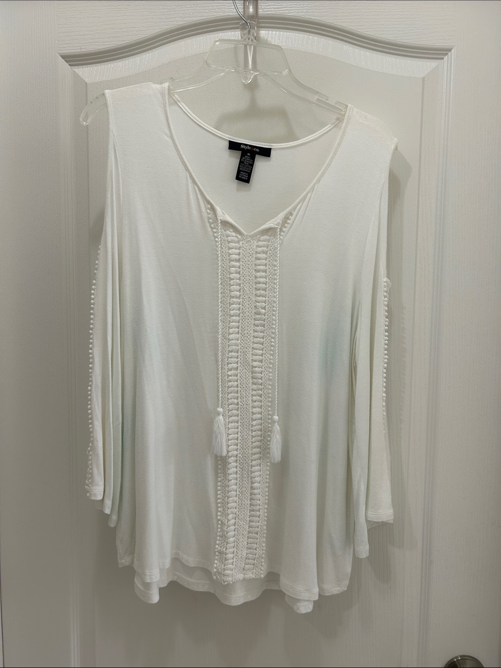 Style & Co. White Crochet-Front Cold Shoulder Tunic
